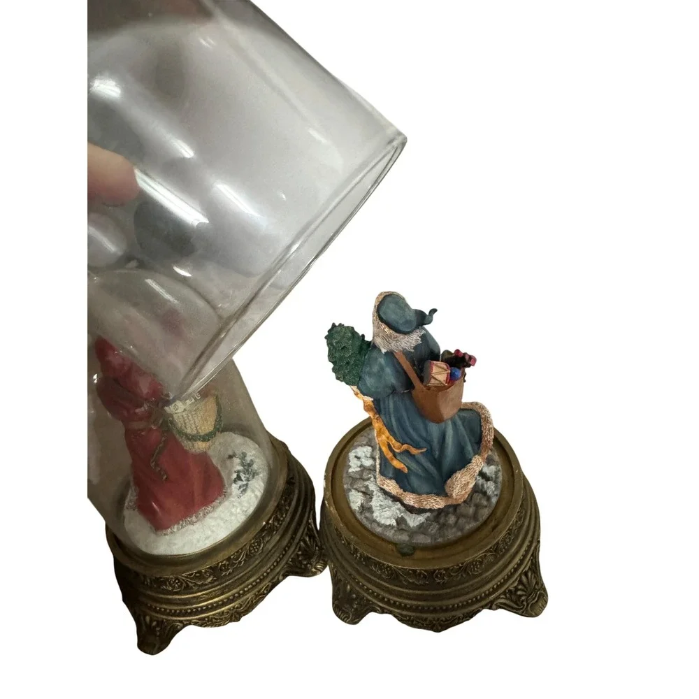 Vintage Kriss Kringle Santa Claus Glass Dome Figurines Christmas Decor Set of 2